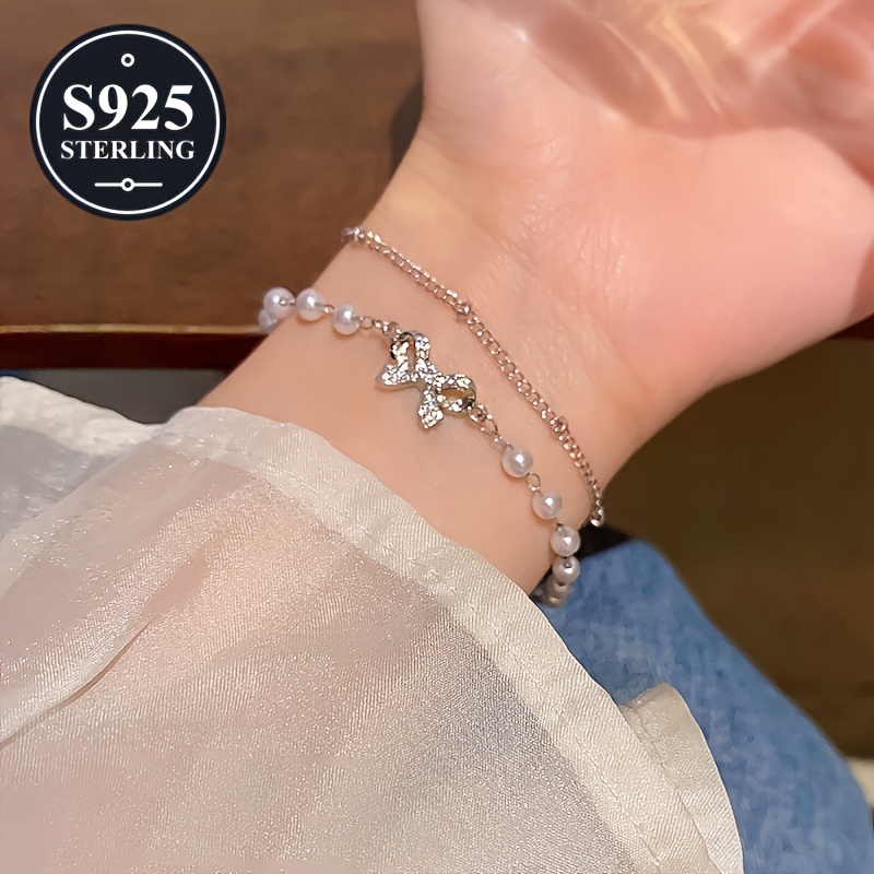 Double-Layer Bow Stacking Bracelet, 925 Hypoallergenic Design